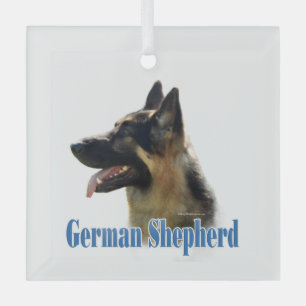 German Shepherd (black/tan) Name Glass Ornament