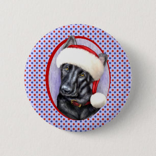 German Shepherd BLK Christmas Santa Pup 2 Inch Round Button