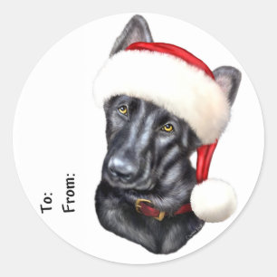 German Shepherd BLK Christmas Santa Pup Gift Tags