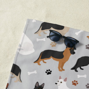 German Shepherd Bones and Paws Beach Towel