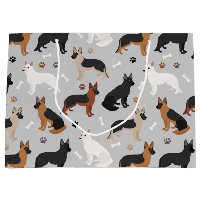 German Shepherd Bones and Paws Large Gift Bag (Front)