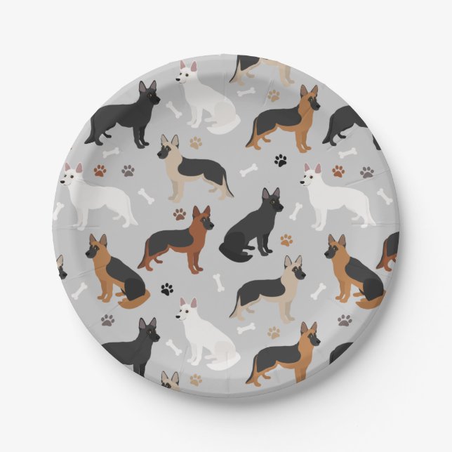 German Shepherd Bones and Paws Paper Plate (Front)