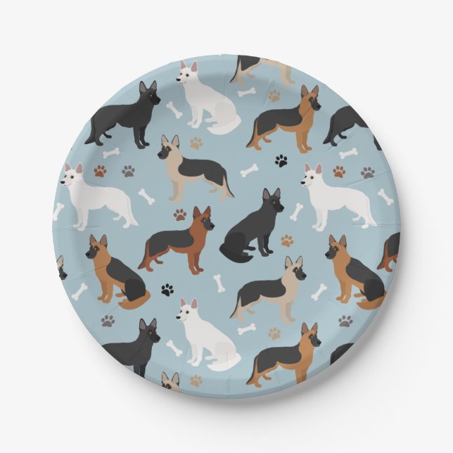 German Shepherd Bones and Paws Paper Plate (Front)