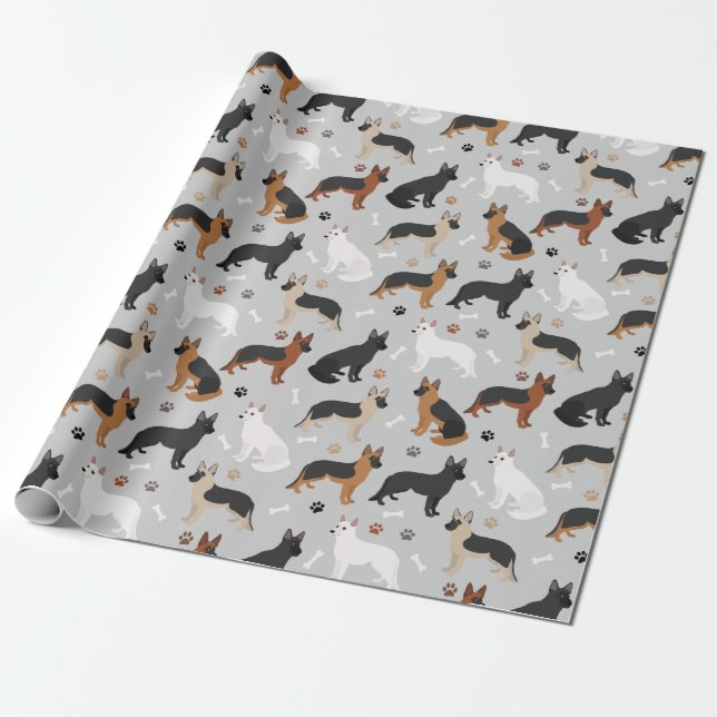 German Shepherd Bones and Paws Wrapping Paper (Unrolled)