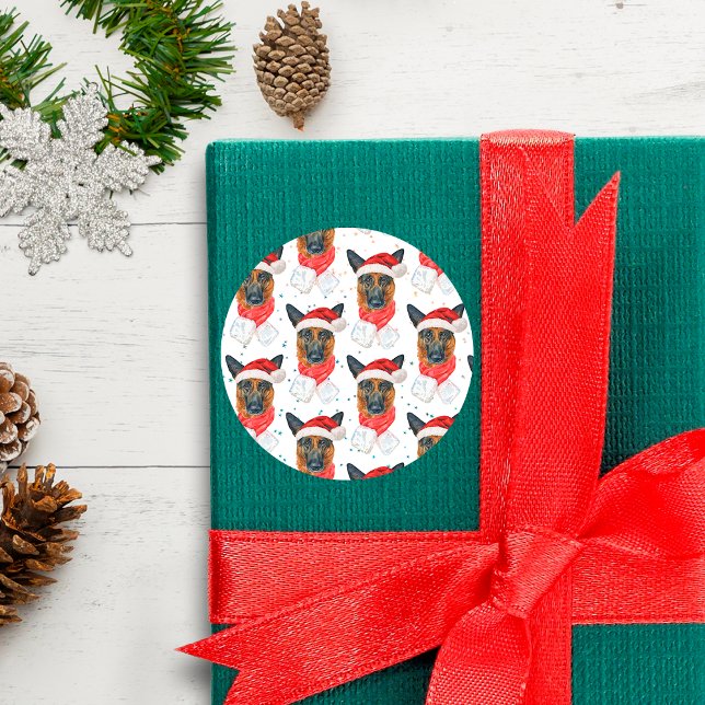 German Shepherd Breed Dog Pattern Stars Christmas Classic Round Sticker (Creator Uploaded)