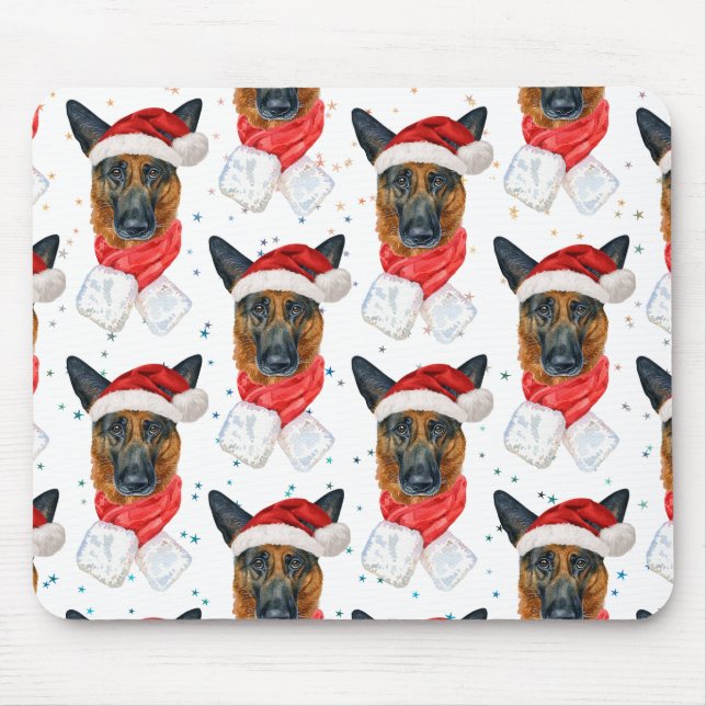 German Shepherd Breed Dog Pattern Stars Christmas Mouse Pad (Front)