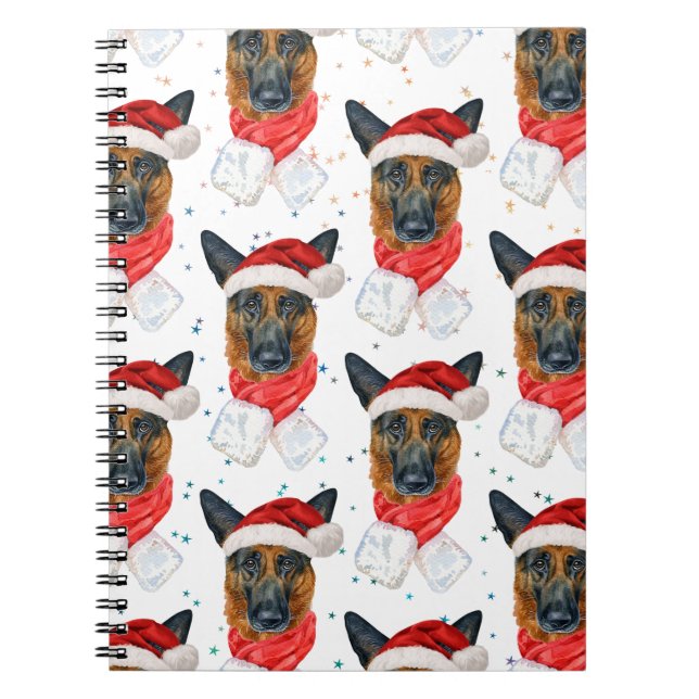 German Shepherd Breed Dog Pattern Stars Christmas Notebook (Front)