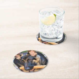 German Shepherd by Shirley Taylor Round Paper Coaster