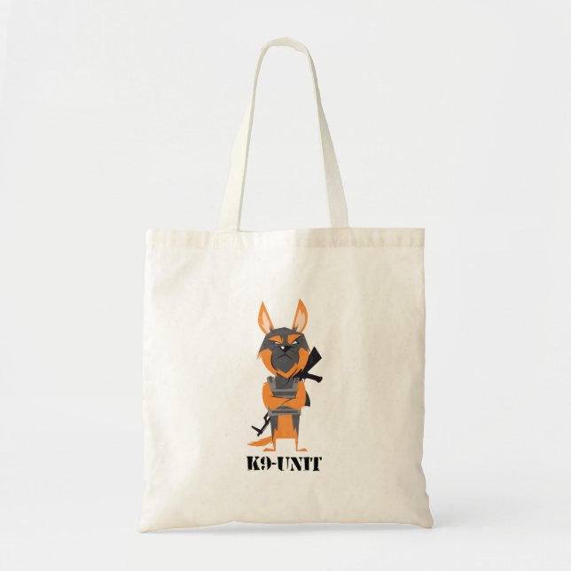 German Shepherd Cartoon K9 Unit Dog Design Tote Bag (Front)