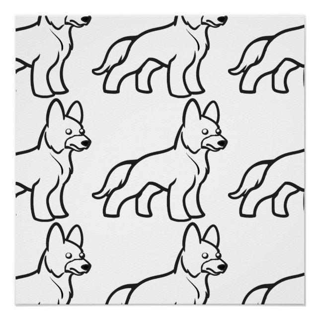 german shepherd cartoon white poster (Front)