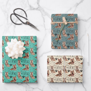 German Shepherd Cartoon Wrapping Paper Sheets