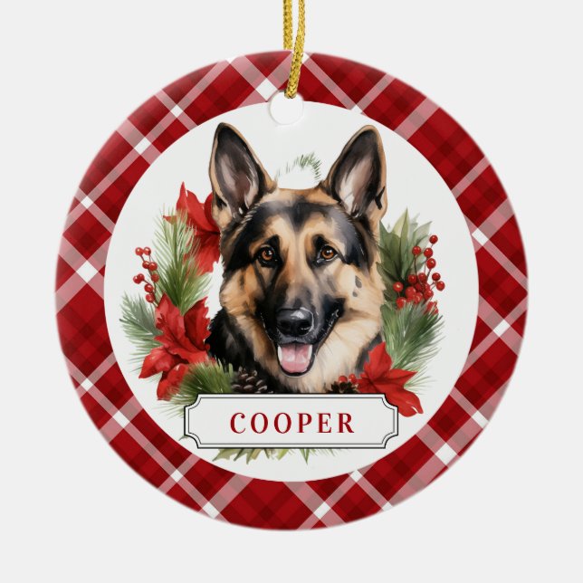 German Shepherd Ceramic Circle Ornament (Front)