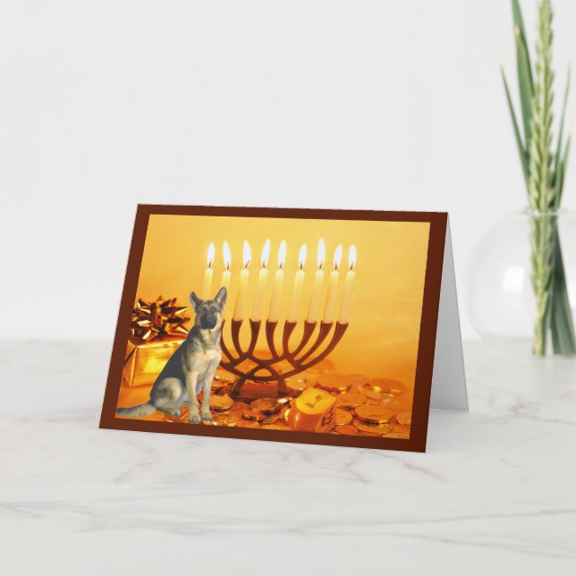 German Shepherd   Chanukah Card Menorah3 (Front)