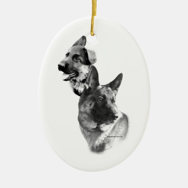 German Shepherd Charcoal 2  Ceramic Ornament (Front)