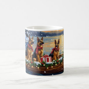 German Shepherd Christmas Boat Holiday Coffee Mug