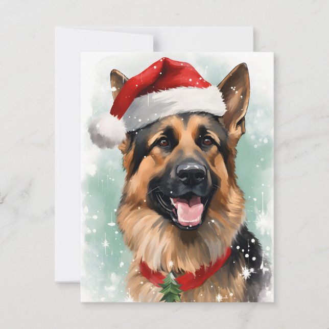 German Shepherd Christmas brush painting artwork Holiday Card (Front)
