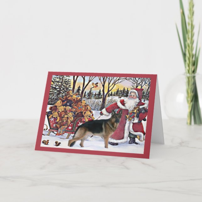 German Shepherd Christmas Card Santa Bears (Front)