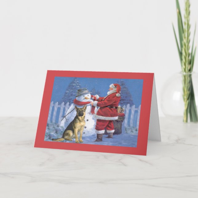 German Shepherd Christmas Card Santa Snowman2 (Front)