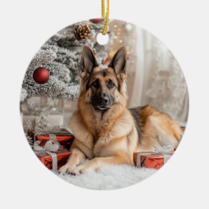 German Shepherd Christmas Ceramic Ornament