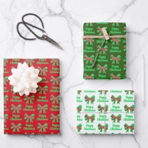 German Shepherd Christmas Dog & Green Bow 3 Colour Wrapping Paper Sheet