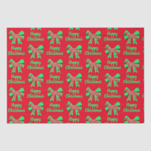 German Shepherd Christmas Dog & Green Bow Red Tissue Paper