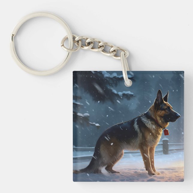 German Shepherd Christmas Festive Season  Keychain (Front)