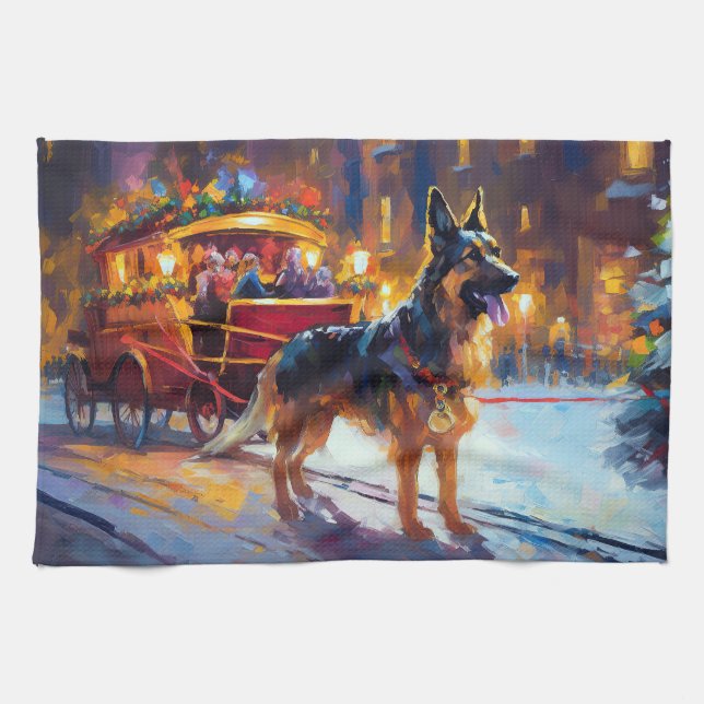 German Shepherd Christmas Festive Season Kitchen Towel (Horizontal)