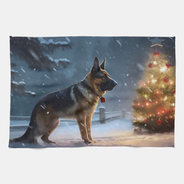 German Shepherd Christmas Festive Season  Kitchen Towel (Horizontal)