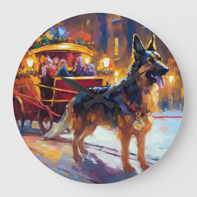 German Shepherd Christmas Festive Season Large Clock (Front)