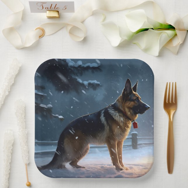 German Shepherd Christmas Festive Season  Paper Plate (Wedding)