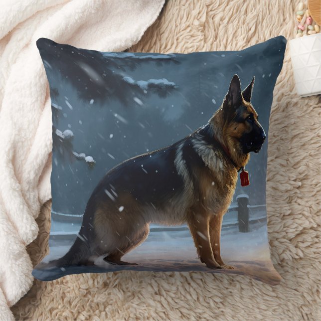 German Shepherd Christmas Festive Season  Throw Pillow (Blanket)