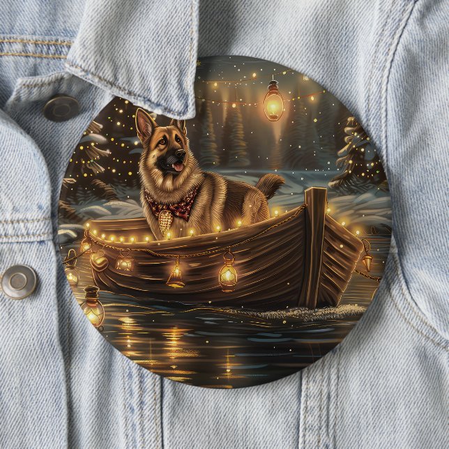 German Shepherd Christmas Festive Voyage  6 Inch Round Button (In Situ)