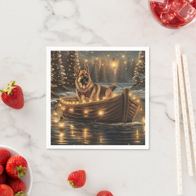 German Shepherd Christmas Festive Voyage  Napkin (Insitu)