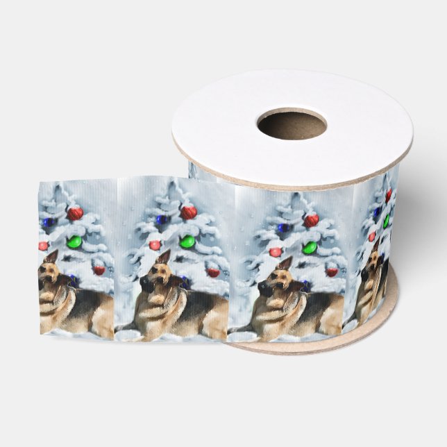 German Shepherd Christmas Grosgrain Ribbon (Spool)