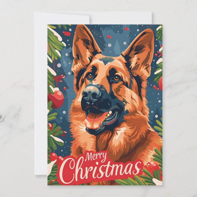 German Shepherd Christmas  Holiday Card (Front)