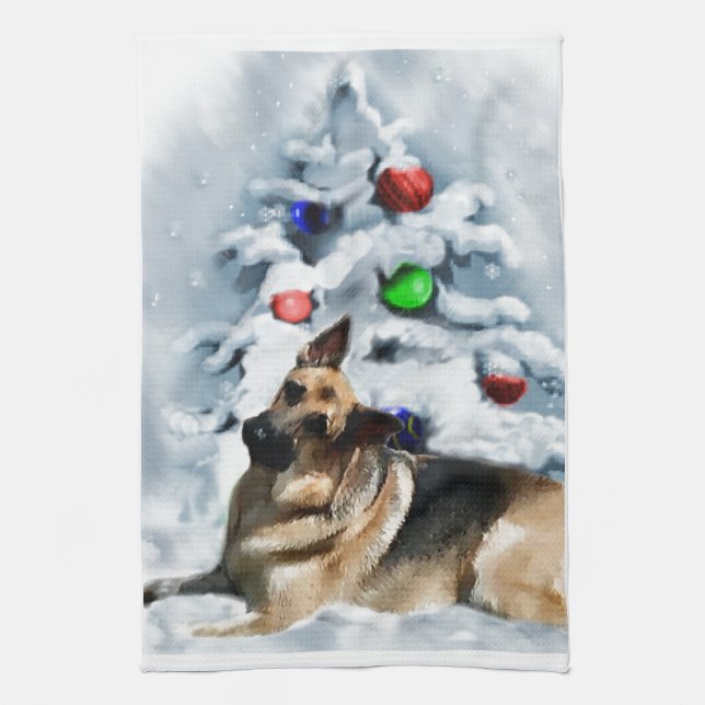 German Shepherd Christmas Kitchen Towel (Vertical)