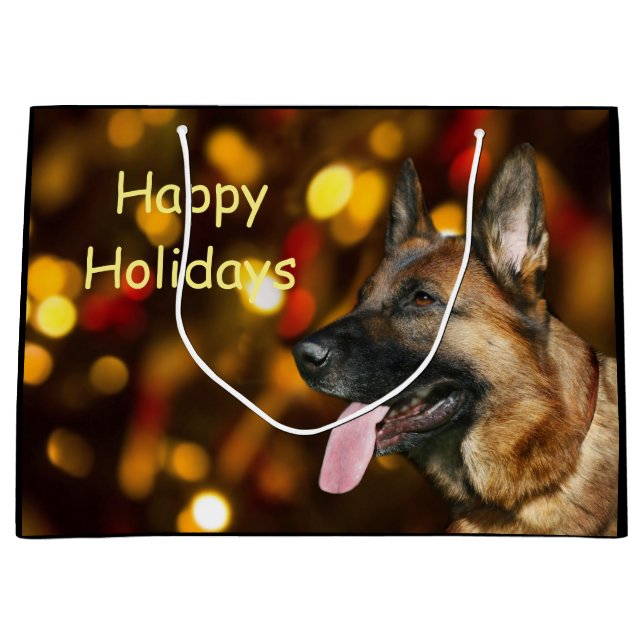 German Shepherd Christmas Large Gift Bag (Front)