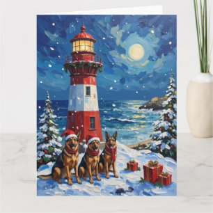 German Shepherd Christmas Lighthouse Holiday Card