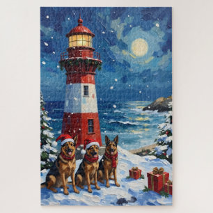 German Shepherd Christmas Lighthouse Holiday Jigsaw Puzzle