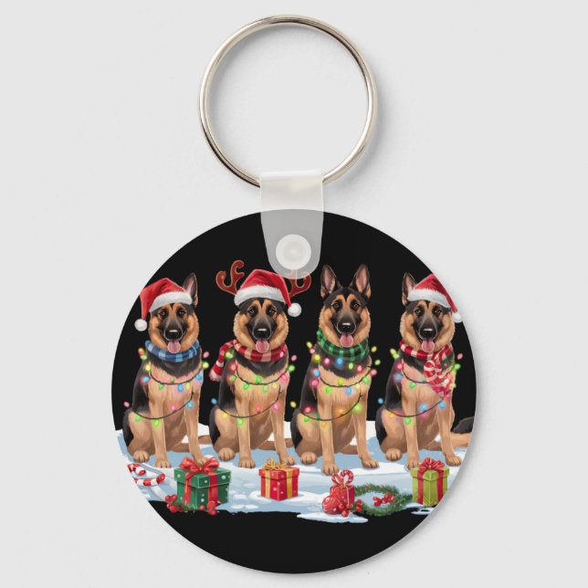 German Shepherd Christmas Lights - Adorable Design Keychain (Front)