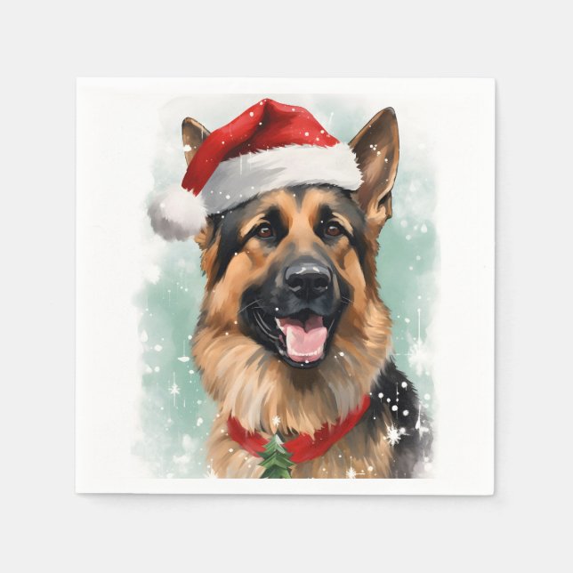 German Shepherd Christmas Napkin (Front)