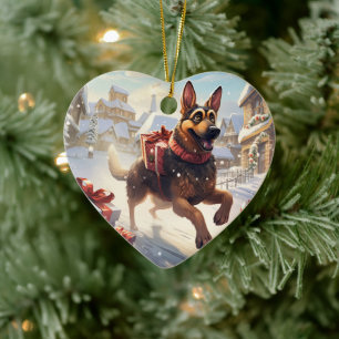 German Shepherd Christmas Pet Ornament, Dog Lover Ceramic Ornament
