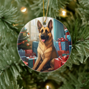 German Shepherd Christmas Pet Ornament, Dog Lover Ceramic Ornament