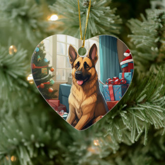 German Shepherd Christmas Pet Ornament, Dog Lover  Ceramic Ornament