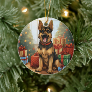 German Shepherd Christmas Pet Ornament, Dog Lover Ceramic Ornament