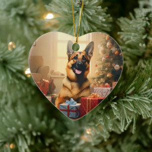 German Shepherd Christmas Pet Ornament, Dog Lover Ceramic Ornament