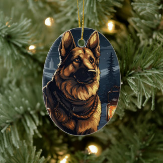 German Shepherd Christmas Pet Ornament, Dog Lover  Ceramic Ornament