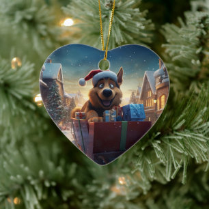 German Shepherd Christmas Pet Ornament, Dog Lover Ceramic Ornament