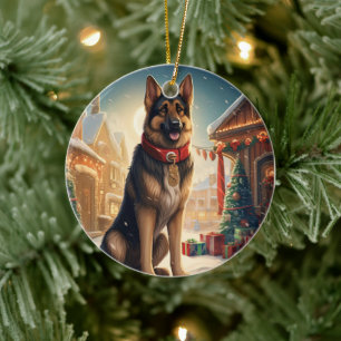 German Shepherd Christmas Pet Ornament, Dog Lover Ceramic Ornament