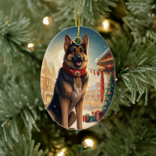 German Shepherd Christmas Pet Ornament, Dog Lover Ceramic Ornament